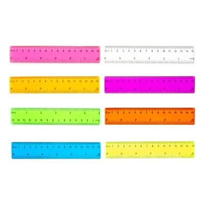 8Pcs Метричен обемен комплект линийки с инчове и сантиметри, детска линийка за училище, цветна прозрачна линийка Пластмасова линийка