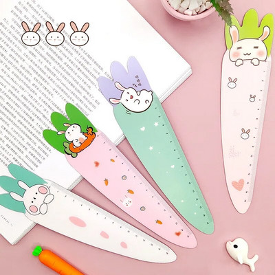 1 брой Lytwtw`s Cute Carrot Bunny Kawaii Канцеларски материали Карикатура Рисунка Подарък Корейско офис училище Коте Права пластмасова линийка