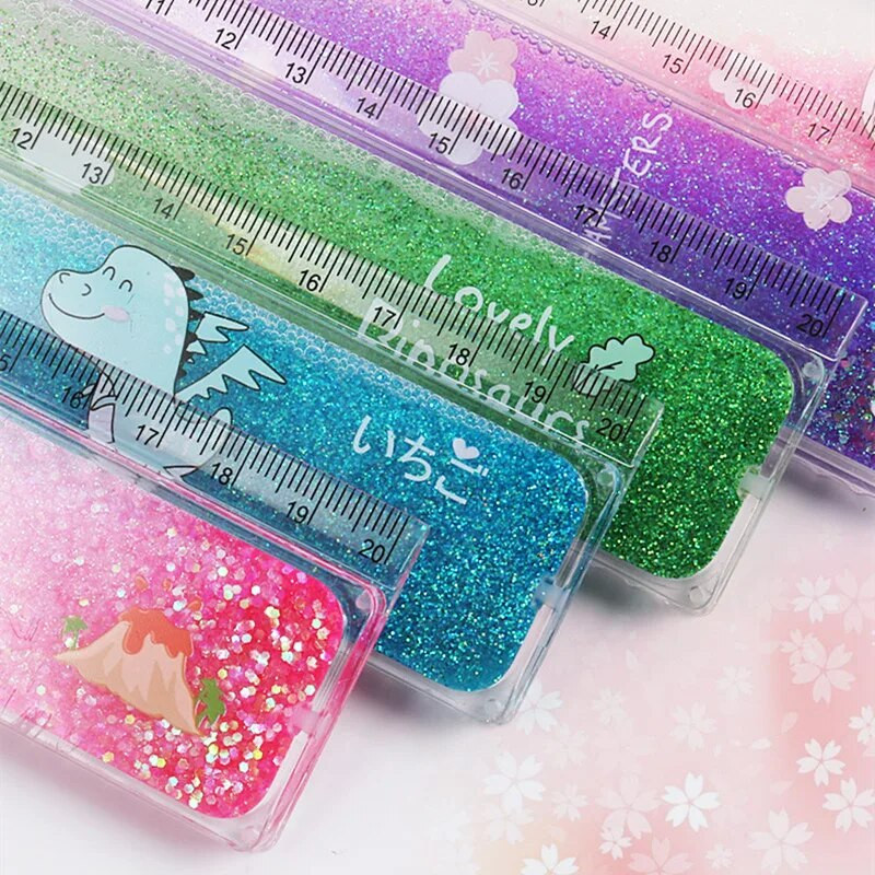 Radošs daudzfunkcionāls lineāls multfilma ar eļļu pildīts smilšu lineāls Scapbook Quicksand dizains Grāmatzīmju kancelejas preces studentu piederumi