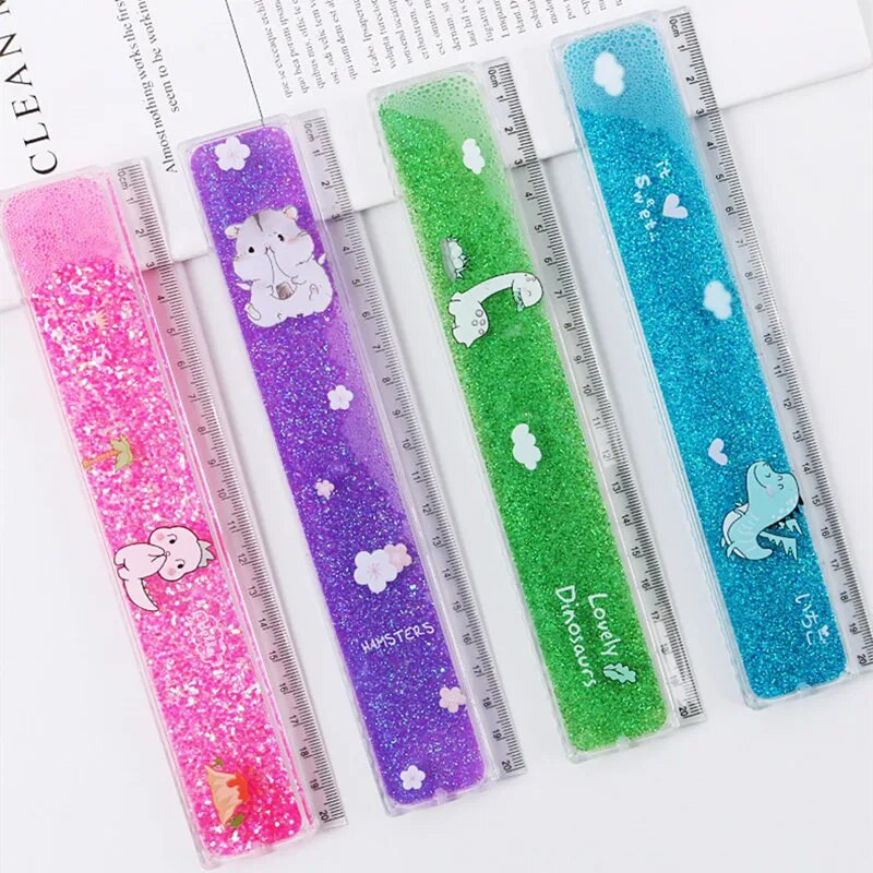 Radošs daudzfunkcionāls lineāls multfilma ar eļļu pildīts smilšu lineāls Scapbook Quicksand dizains Grāmatzīmju kancelejas preces studentu piederumi