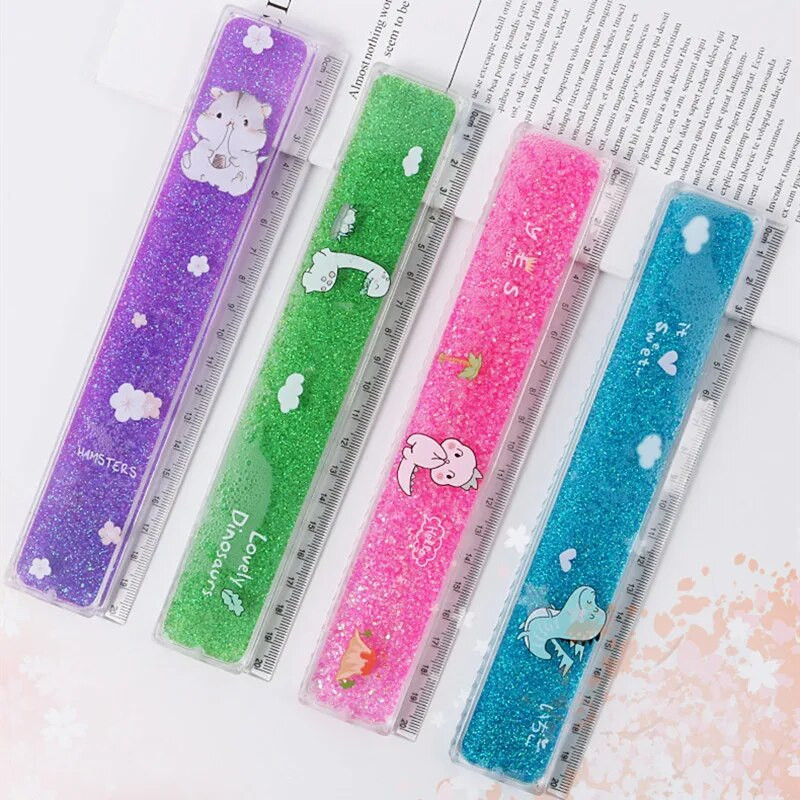 Radošs daudzfunkcionāls lineāls multfilma ar eļļu pildīts smilšu lineāls Scapbook Quicksand dizains Grāmatzīmju kancelejas preces studentu piederumi