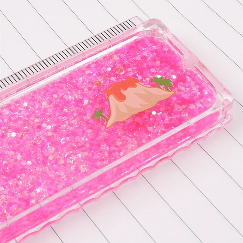 Radošs daudzfunkcionāls lineāls multfilma ar eļļu pildīts smilšu lineāls Scapbook Quicksand dizains Grāmatzīmju kancelejas preces studentu piederumi