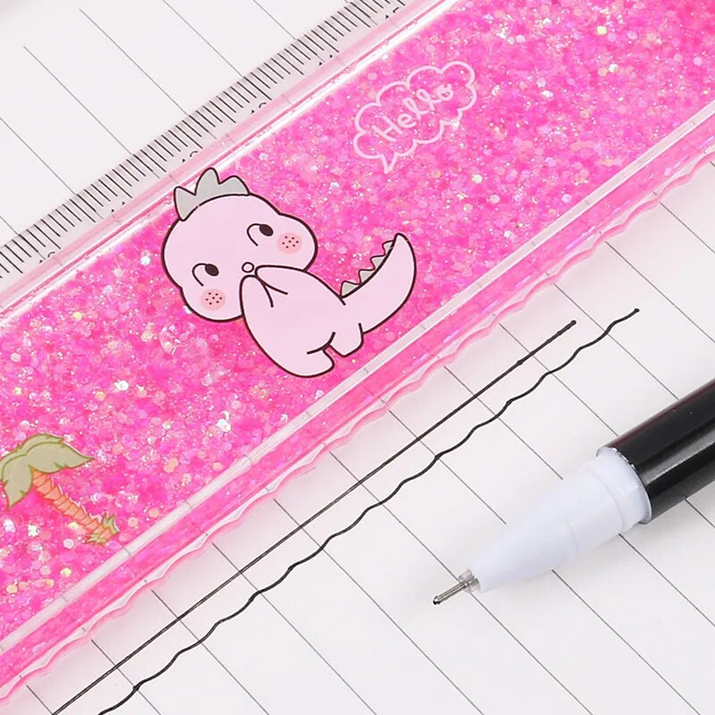 Radošs daudzfunkcionāls lineāls multfilma ar eļļu pildīts smilšu lineāls Scapbook Quicksand dizains Grāmatzīmju kancelejas preces studentu piederumi