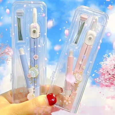 Lovely Cherry Blossom Series Metal Compasses Student Μαθηματικός κύκλος Σχεδίασης Εργαλείο Σχεδίασης με αντικαταστάσιμο Μόλυβδο Core Κορεατικά σετ γραφικής ύλης
