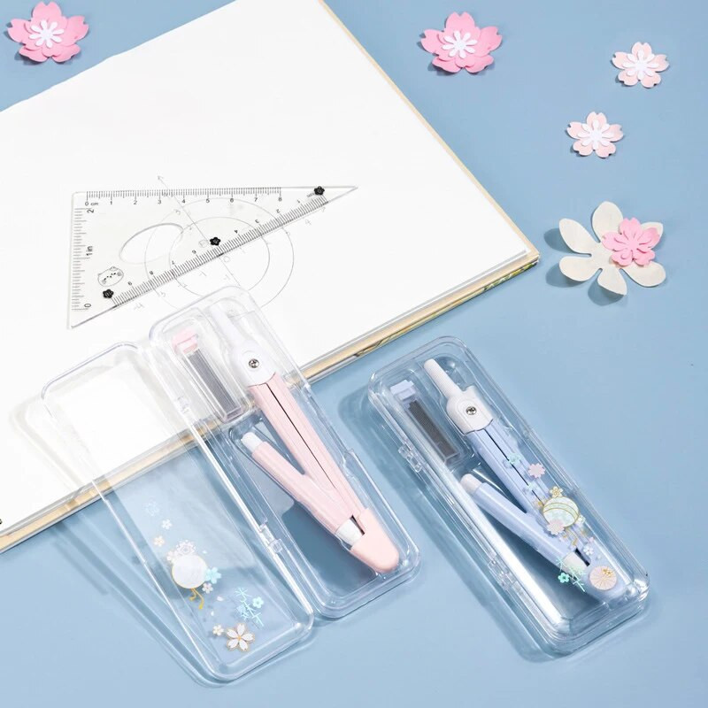 Jauki ķiršu ziedu sērijas metāla kompasi studentu matemātikas apļa zīmēšanas rīks, maināms svina serdeņa korejiešu kancelejas piederumu komplekts birojā