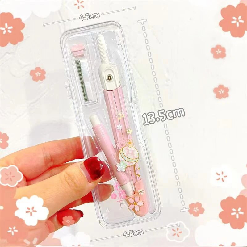 Jauki ķiršu ziedu sērijas metāla kompasi studentu matemātikas apļa zīmēšanas rīks, maināms svina serdeņa korejiešu kancelejas piederumu komplekts birojā