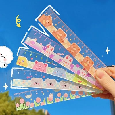 15 cm miela Kawaii mokymosi laikas animacinių filmų liniuotė, daugiafunkcė pasidaryk pats piešimo plastikinės liniuotės vaikams, studentų biuro mokyklos raštinės reikmenys