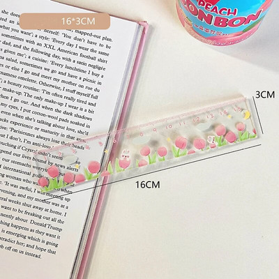 15 cm drăguț Kawaii timp de studiu riglă de desene animate multifuncțional Diy desen plastic rigle pentru copii studenți birou școală papetărie