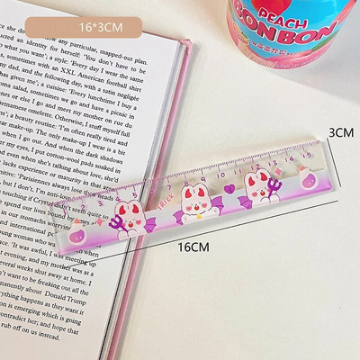 15 cm drăguț Kawaii timp de studiu riglă de desene animate multifuncțional Diy desen plastic rigle pentru copii studenți birou școală papetărie