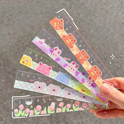 15 cm drăguț Kawaii timp de studiu riglă de desene animate multifuncțional Diy desen plastic rigle pentru copii studenți birou școală papetărie