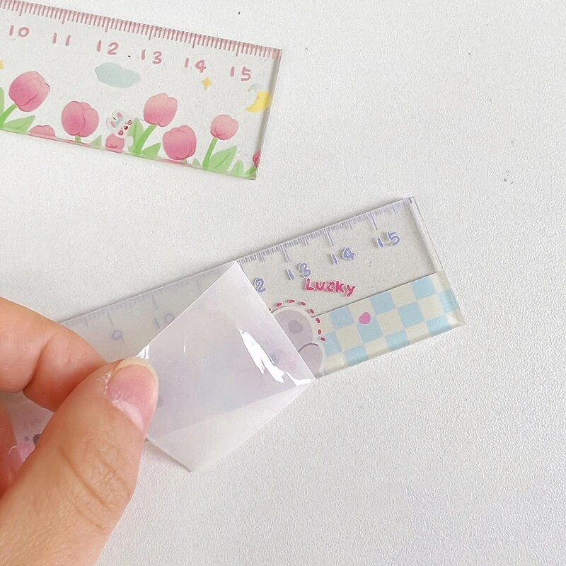 15 cm jauks Kawaii mācību laiks multfilmas lineāls, daudzfunkcionāls zīmēšanas plastmasas lineāls bērniem, studentu biroja skolas kancelejas preces