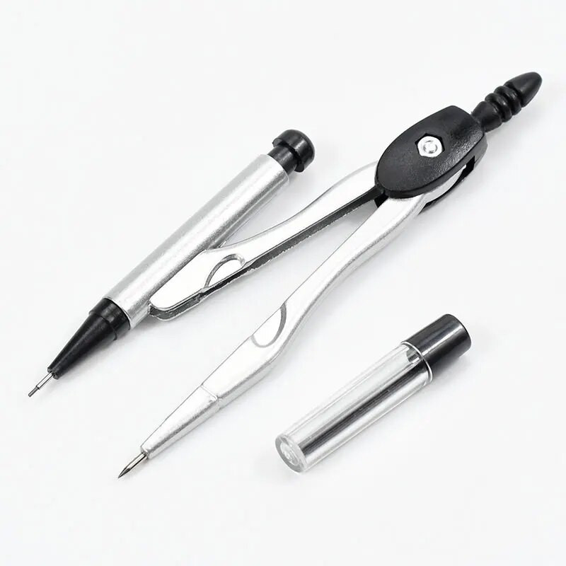 YG001kompasu komplekts 8 gab. kancelejas piederumu komplekts metāla kompasi lodīšu pildspalva zīmulis dzēšgumija lineāls pusloka transportieri.