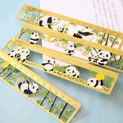 Semn de carte pentru riglă din metal Panda Riglă din alamă în stil antic Semn de carte pentru elevi drăguț Papetarie Rechizite școlare