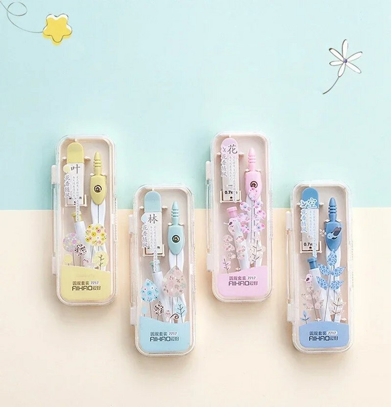 Piegāde Svina rasējumu uzpildes komplekts Kancelejas preču ģeometrija ar skolu 0,7 mm Matemātika Metāla kompass Skolēniem Apļi Rīki Kawaii Cute