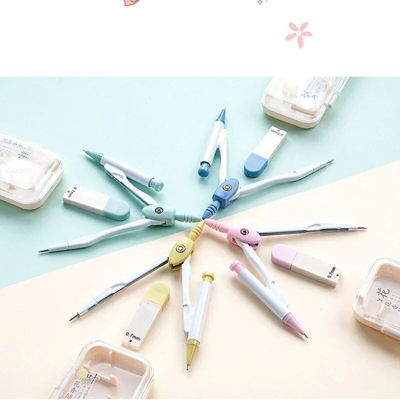 Piegāde Svina rasējumu uzpildes komplekts Kancelejas preču ģeometrija ar skolu 0,7 mm Matemātika Metāla kompass Skolēniem Apļi Rīki Kawaii Cute