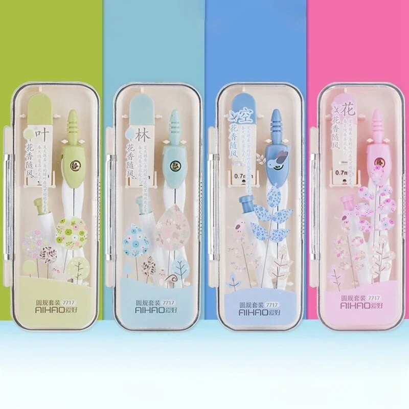 Piegāde Svina rasējumu uzpildes komplekts Kancelejas preču ģeometrija ar skolu 0,7 mm Matemātika Metāla kompass Skolēniem Apļi Rīki Kawaii Cute