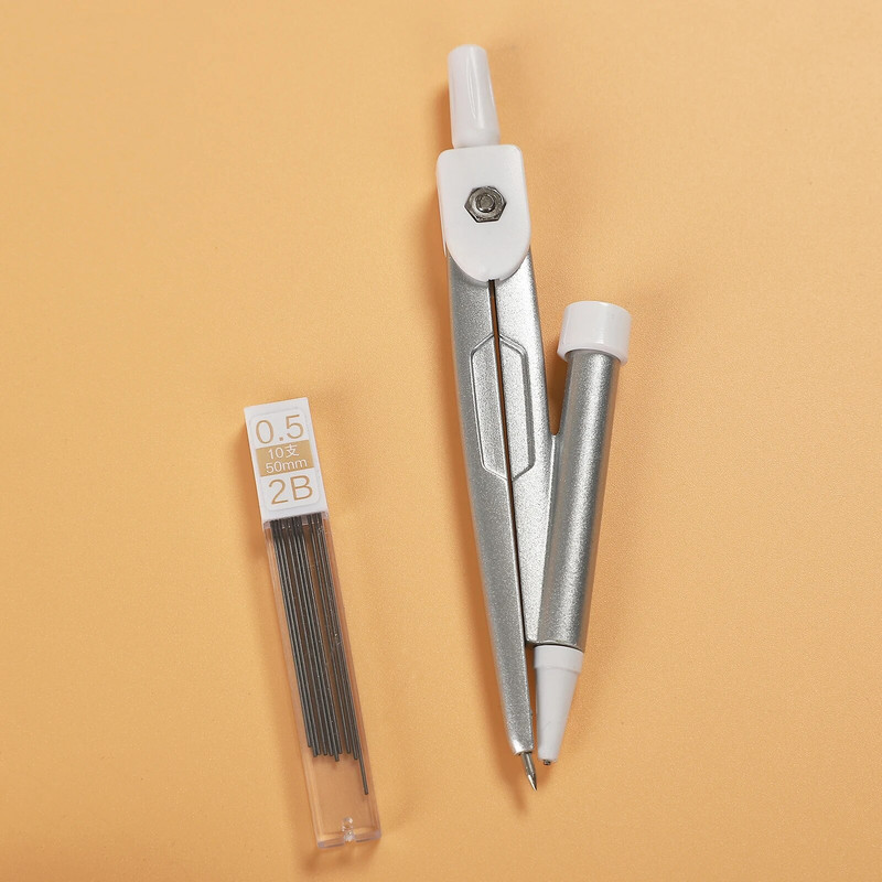 Oriģinālās sērijas daudzfunkcionāls metāla kompass un 10 gab 0,5 mm 2B uzpildes komplekts, radošs studentu piederumu rakstāmpiederums.