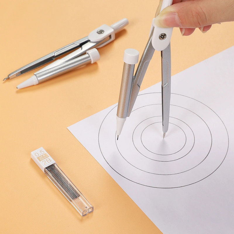 Oriģinālās sērijas daudzfunkcionāls metāla kompass un 10 gab 0,5 mm 2B uzpildes komplekts, radošs studentu piederumu rakstāmpiederums.