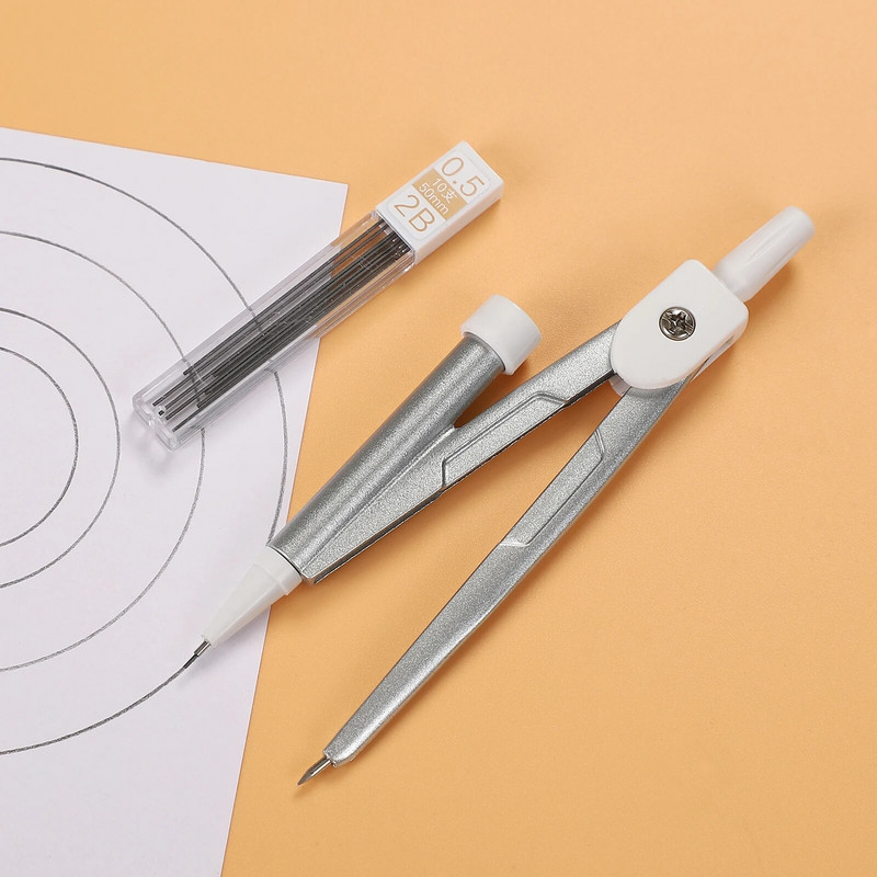 Oriģinālās sērijas daudzfunkcionāls metāla kompass un 10 gab 0,5 mm 2B uzpildes komplekts, radošs studentu piederumu rakstāmpiederums.