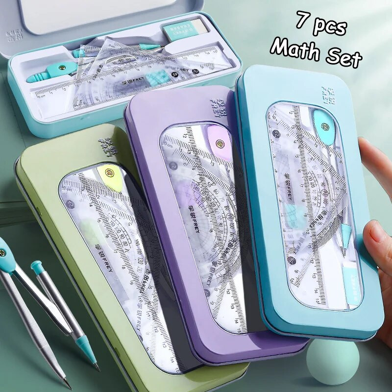 7 gab./komplekts Matemātiskie lineālu komplekts Daudzfunkcionāls profesionāls kompass Lineāls Zīmēšanas rīki Skolas piederumi Skolēniem Kancelejas preces