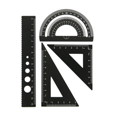 Riglă din aliaj de aluminiu, set de riglă multifuncțională, în patru piese, riglă, raportor triunghi, 15 cm, riglă metalică pentru studenți, articole de papetărie