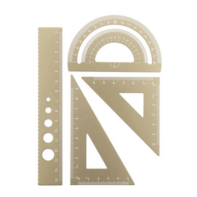 Riglă din aliaj de aluminiu, set de riglă multifuncțională, în patru piese, riglă, raportor triunghi, 15 cm, riglă metalică pentru studenți, articole de papetărie