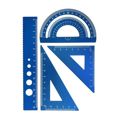 Riglă din aliaj de aluminiu, set de riglă multifuncțională, în patru piese, riglă, raportor triunghi, 15 cm, riglă metalică pentru studenți, articole de papetărie