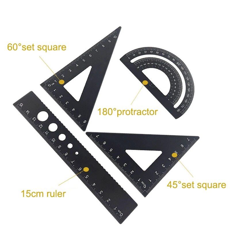 Alumiiniumisulamist joonlaud, multifunktsionaalne neljaosaline joonlaud, kolmnurkne joonlaud 15 cm õpilase metallist joonlaud kirjatarbed