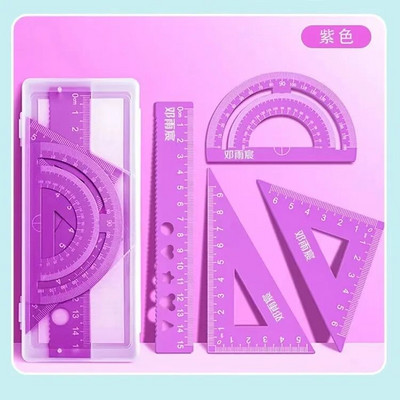 4 vienā alumīnija sakausējuma lineāls rakstāmpiederumu komplekts Alumīnija sakausējuma daudzfunkcionāls kombinētais lineāls trīsstūra transportierīce zīmēšanai