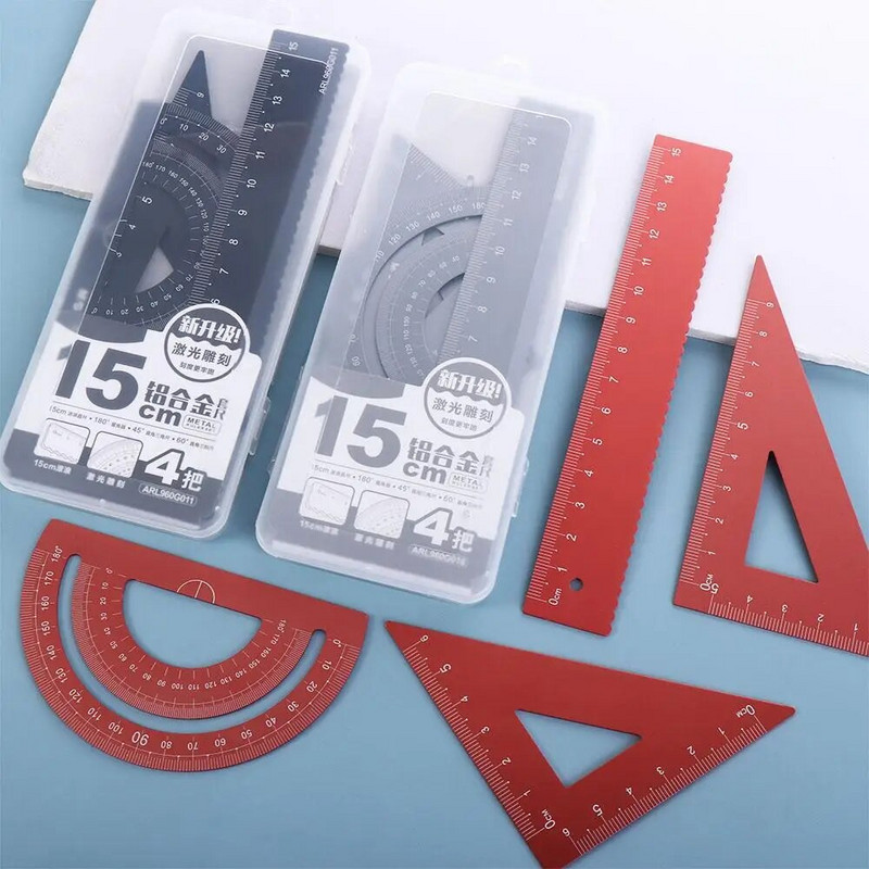 4 tk / komplekt alumiiniumist joonlaua komplekt metallist/plastist/pehme geomeetriaga matemaatika Joonistamine kompass kirjatarbed joonlauad matemaatilised kooli jaoks