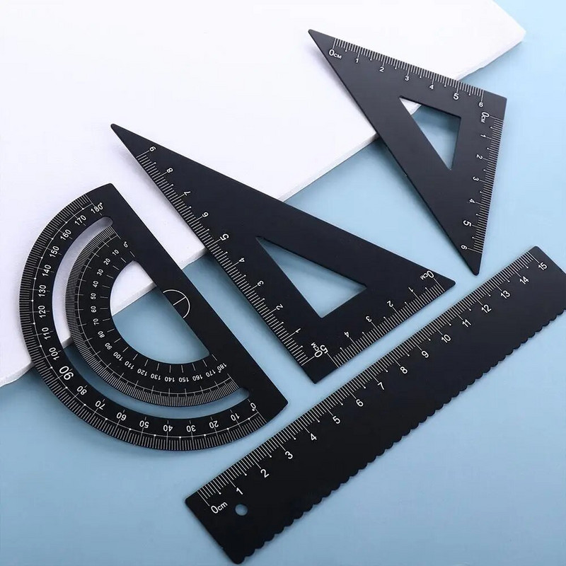 4 tk / komplekt alumiiniumist joonlaua komplekt metallist/plastist/pehme geomeetriaga matemaatika Joonistamine kompass kirjatarbed joonlauad matemaatilised kooli jaoks