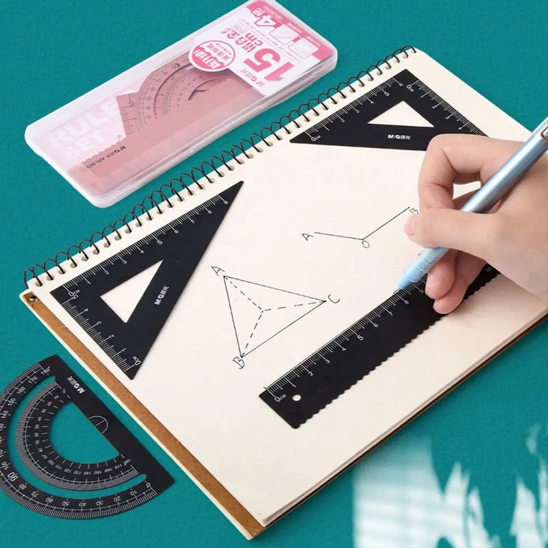 4 tk / komplekt alumiiniumist joonlaua komplekt metallist/plastist/pehme geomeetriaga matemaatika Joonistamine kompass kirjatarbed joonlauad matemaatilised kooli jaoks