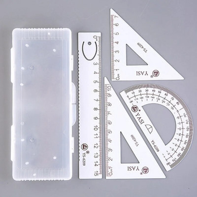 4 buc/set seturi de matematică riglă metalică riglă triunghiulară raportor cu cutie pentru seturi de geometrie pentru elevi de la școală