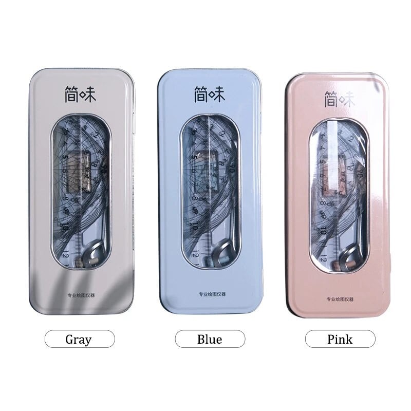 8 vienā kompasa lineālu komplekts Dzelzs kaste, matemātiskā ģeometriskā plāksne, rakstāmpiederumi, matemātika skolēniem, zīmēšana, transportiera piederumi 2291