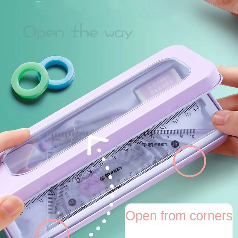 7 gab. Kompasa lineāls, matemātiskais komplekts, 3 krāsu mācību rīks bērniem, studentiem, dāvanas, rakstāmpiederumi, skola ģeometrija, matemātika, zīmēšana, mērīšana