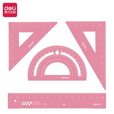 4 buc/set DELI VC115 set de rigle metalice geometrie matematică desen pătrat busolă papetărie rigle unghiulare pentru rechizite școlare