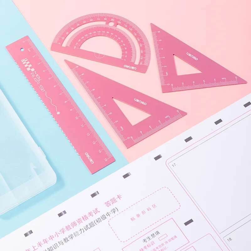 4Pcs/Set DELI VC115 Set metalnih ravnala Geometrija Matematika Kvadrat Crtanje Šestar Uredska kutna ravnala za školski pribor