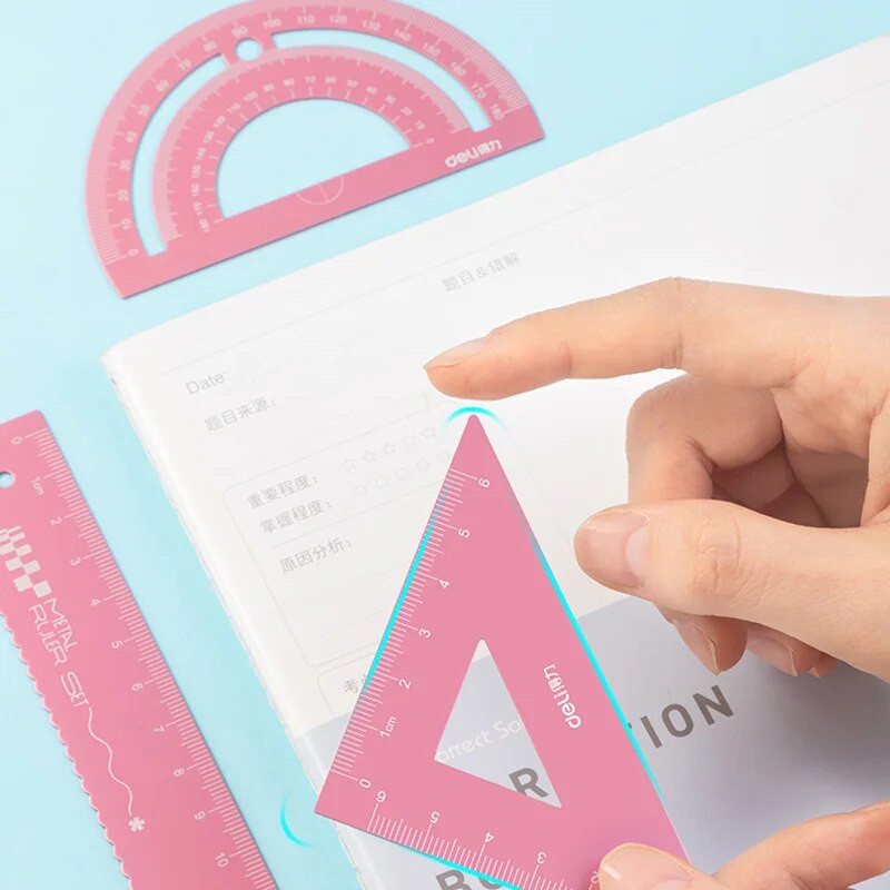 4Pcs/Set DELI VC115 Set metalnih ravnala Geometrija Matematika Kvadrat Crtanje Šestar Uredska kutna ravnala za školski pribor