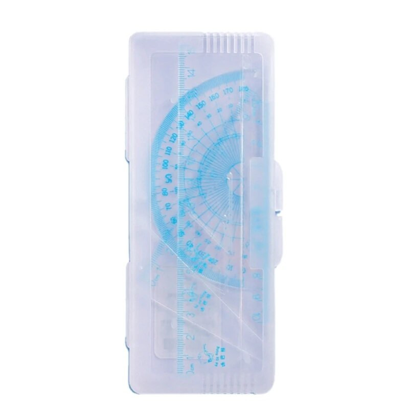 4 daļiņu ģeometrijas matemātikas rīku komplekts. Caurspīdīgi zīmēšanas lineāli Ietver taisnu lineālu Trīsstūrveida lineālu transportieri Y3NC