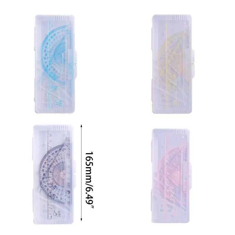 4 daļiņu ģeometrijas matemātikas rīku komplekts. Caurspīdīgi zīmēšanas lineāli Ietver taisnu lineālu Trīsstūrveida lineālu transportieri Y3NC