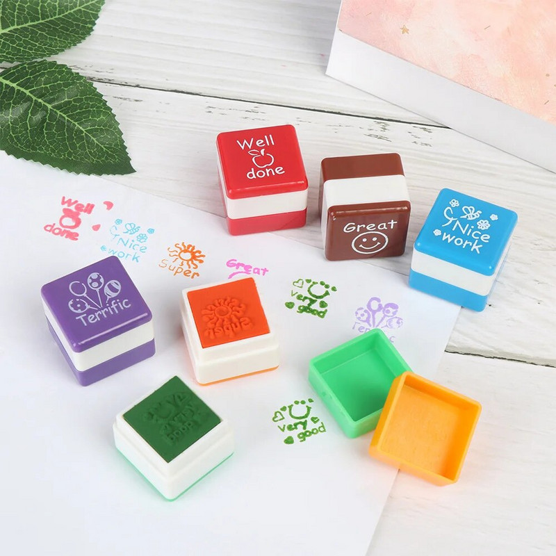 6gab/komplekts Skolotāji Uzslavas frāze Atlīdzības zīmogi Bērnudārza bērni Uzslavas Atlīdzības Zīmogi Mājasdarbi Pašu uzslavas Tintes Zīmogi