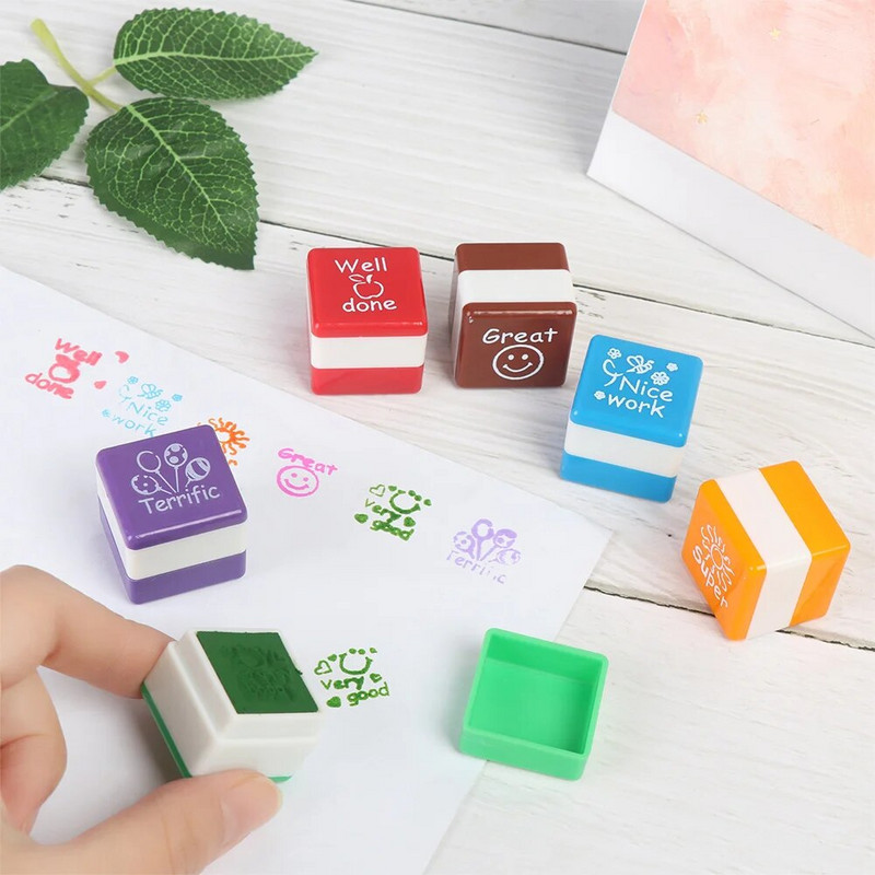 6gab/komplekts Skolotāji Uzslavas frāze Atlīdzības zīmogi Bērnudārza bērni Uzslavas Atlīdzības Zīmogi Mājasdarbi Pašu uzslavas Tintes Zīmogi