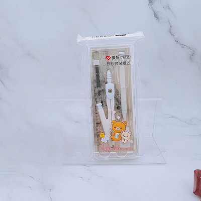AIHAO 78311 Rilakkuma metāla kompasa lineāls, trīsstūra lineāls, skolas rakstāmpiederumi jaunāko klašu skolēniem