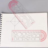 Daudzfunkcionālie ģeometriskie lineāli Ģeometriskā zīmēšanas veidne mērīšanas lineāla leņķa un apļa veidotāja zīmējums