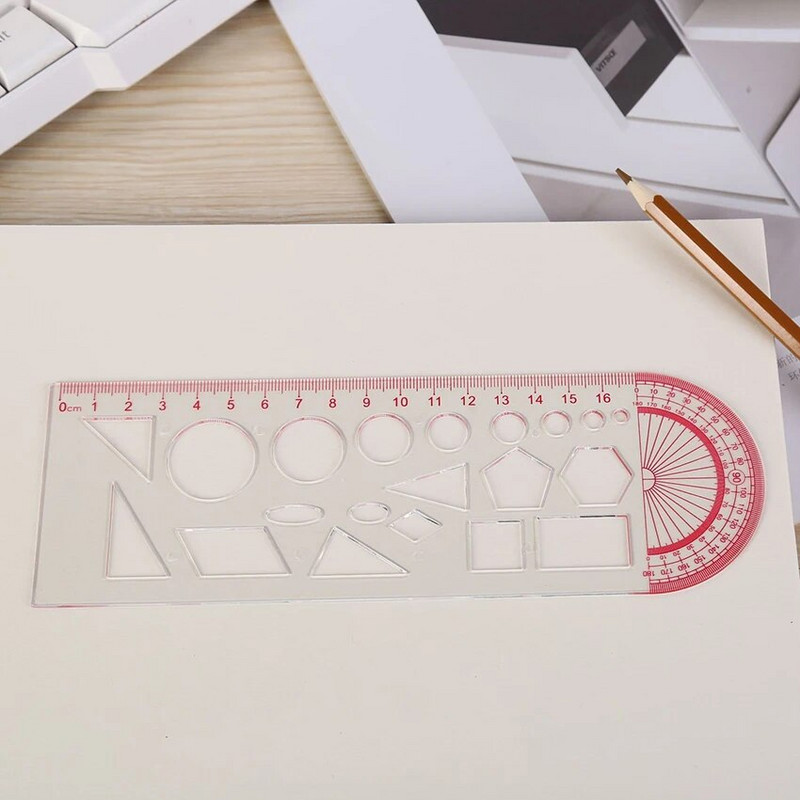 Daudzfunkcionālie ģeometriskie lineāli Ģeometriskā zīmēšanas veidne mērīšanas lineāla leņķa un apļa veidotāja zīmējums