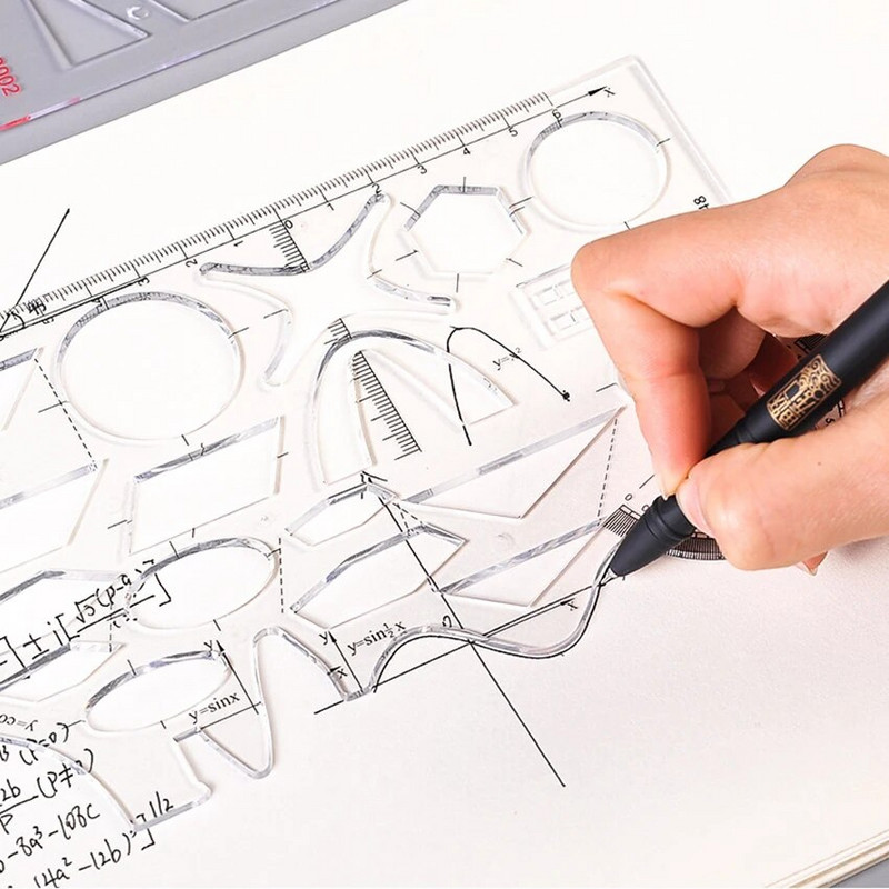 Daudzfunkcionālie ģeometriskie lineāli Ģeometriskā zīmēšanas veidne mērīšanas lineāla leņķa un apļa veidotāja zīmējums