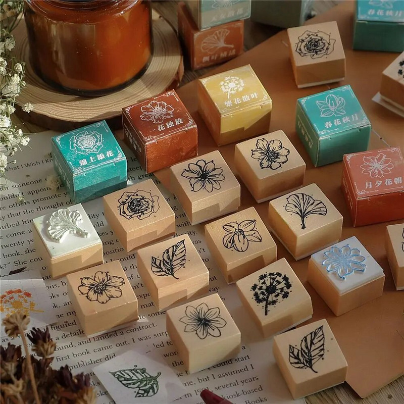 Meža ziedu sērija Jauki DIY koka gumijas zīmogi dienasgrāmata Scrapbooking ar rokām apgleznoti dekori amatniecība meža augi gumijas zīmogi
