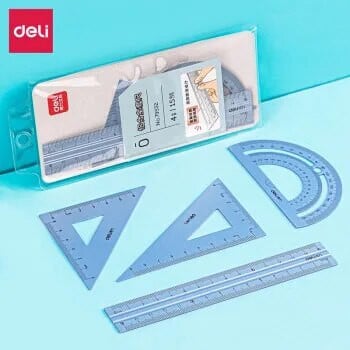 Deli 79532 Ruler Set Metal Geometry Maths Drawing Compass Stationery Rulers Mathematical For School Stationery Office Supplies