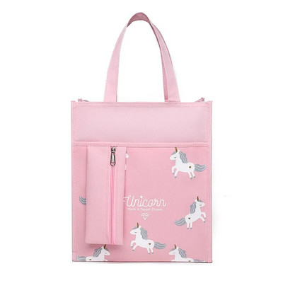 Uus Oxfordi riidest kahekihiline õppetasu kott Kunstlik kott Armas koomiksitrükiga õpilaste käeshoitav õppemaksukott