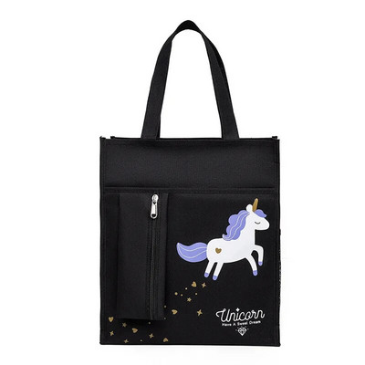 Uus Oxfordi riidest kahekihiline õppetasu kott Kunstlik kott Armas koomiksitrükiga õpilaste käeshoitav õppemaksukott